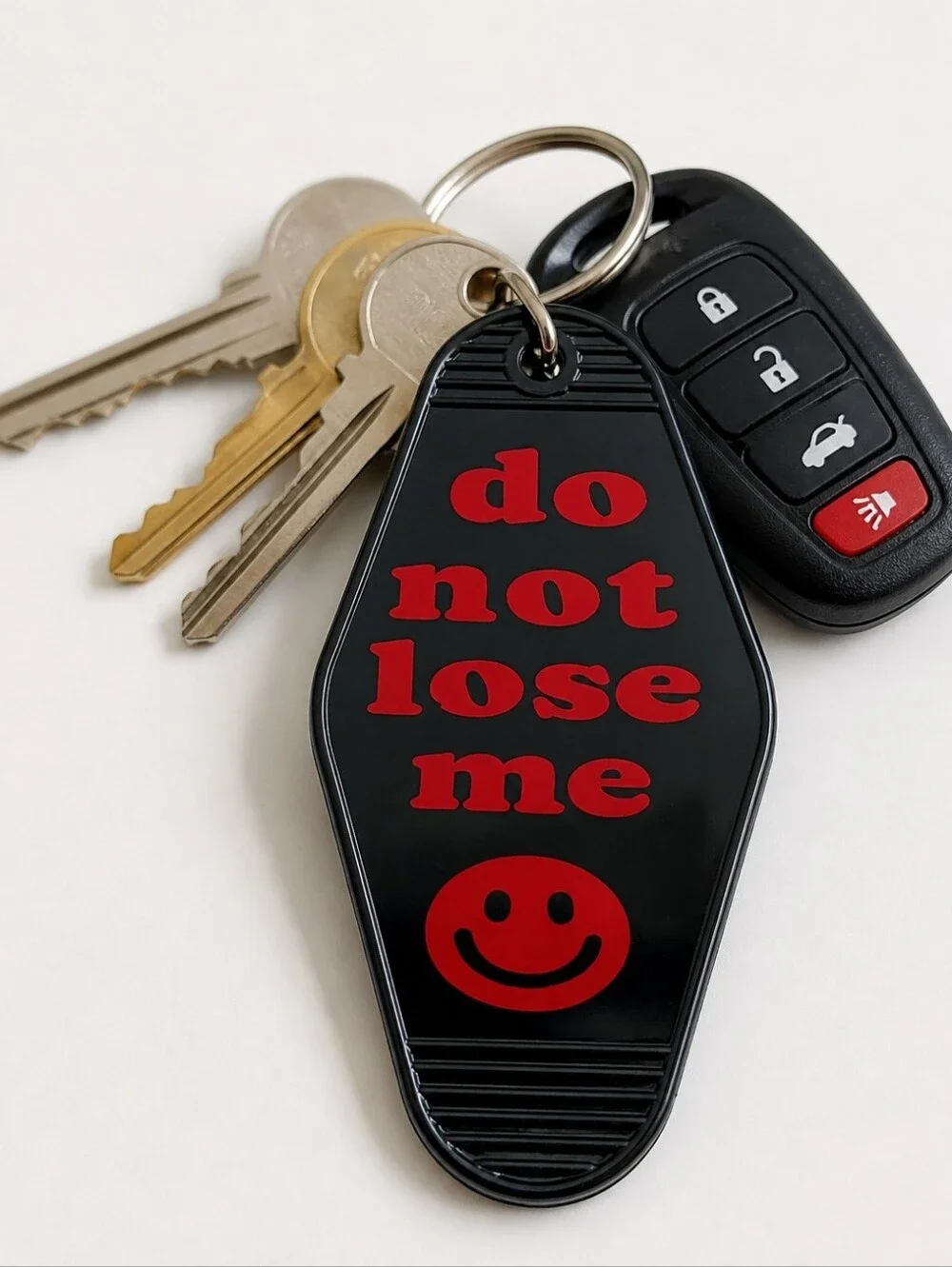 Double Sided Resin Keychain Do Not Lose Me Black Red Smiley Handmade